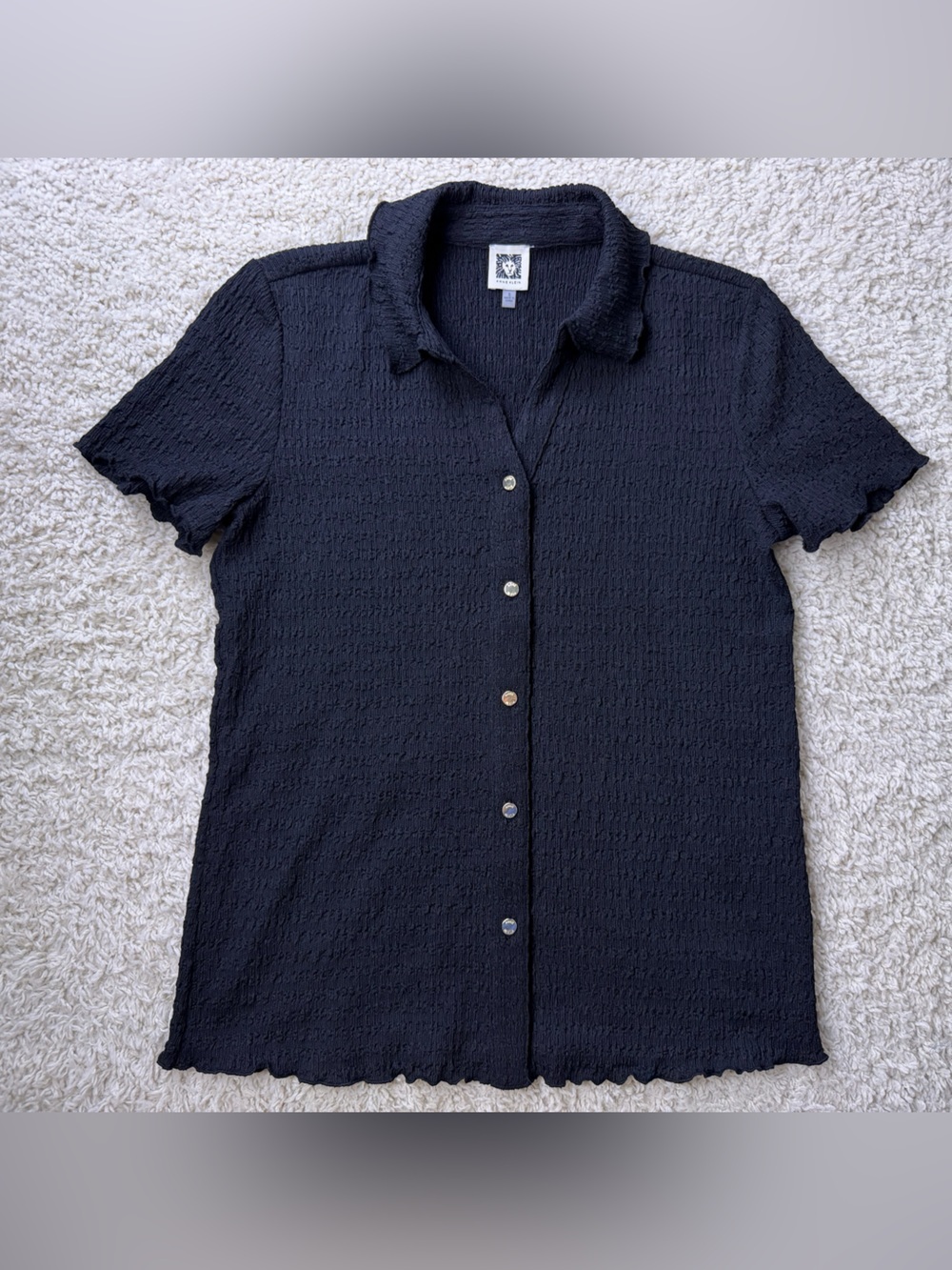 Women’s Small Anne Klein Black Short-Sleeve Button Front Top